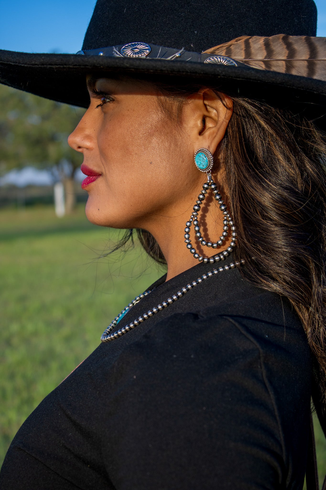 Kingman Turquoise and Navajo Pearl Teardrop Earrings