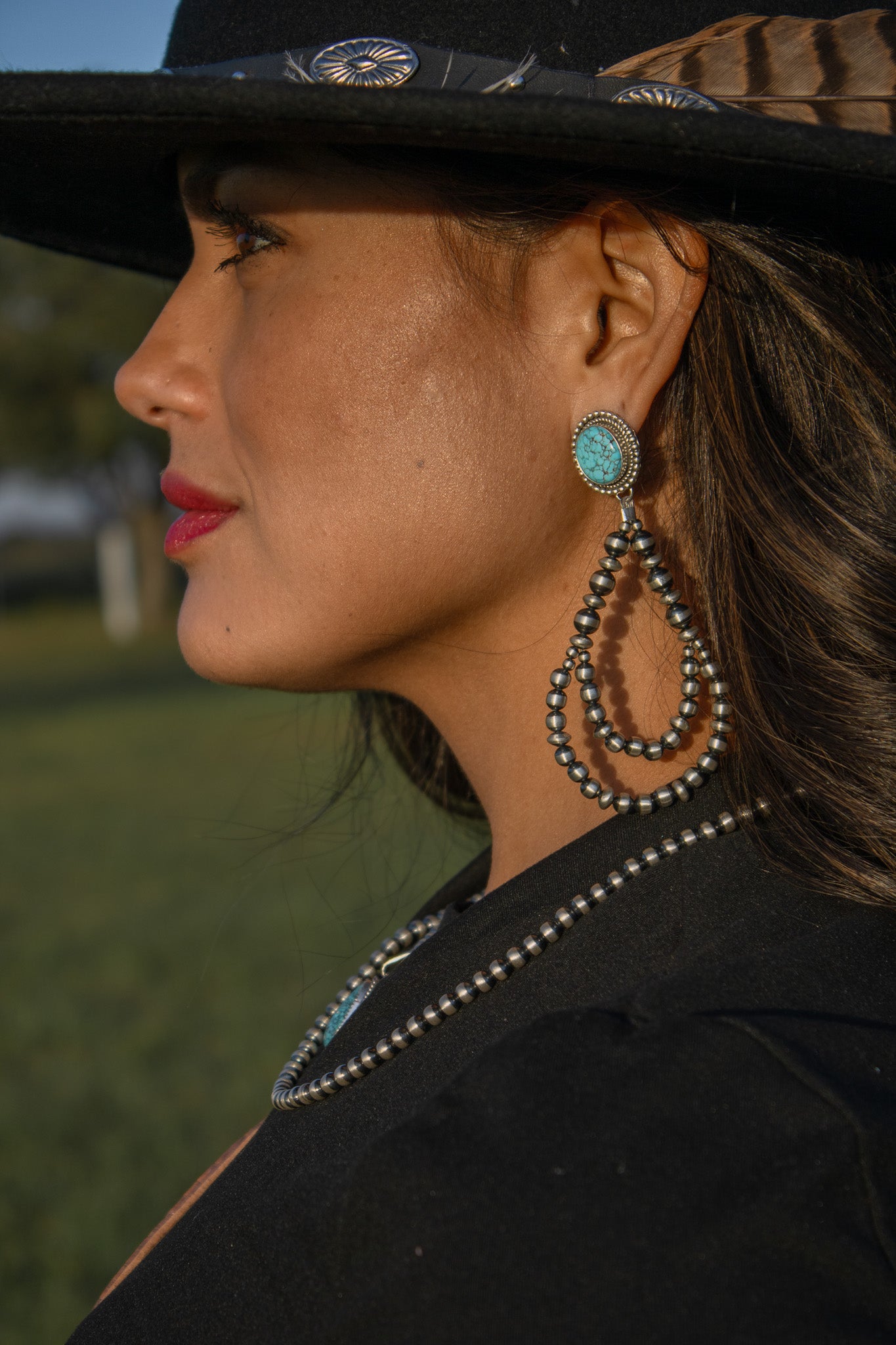Kingman Turquoise and Navajo Pearl Teardrop Earrings