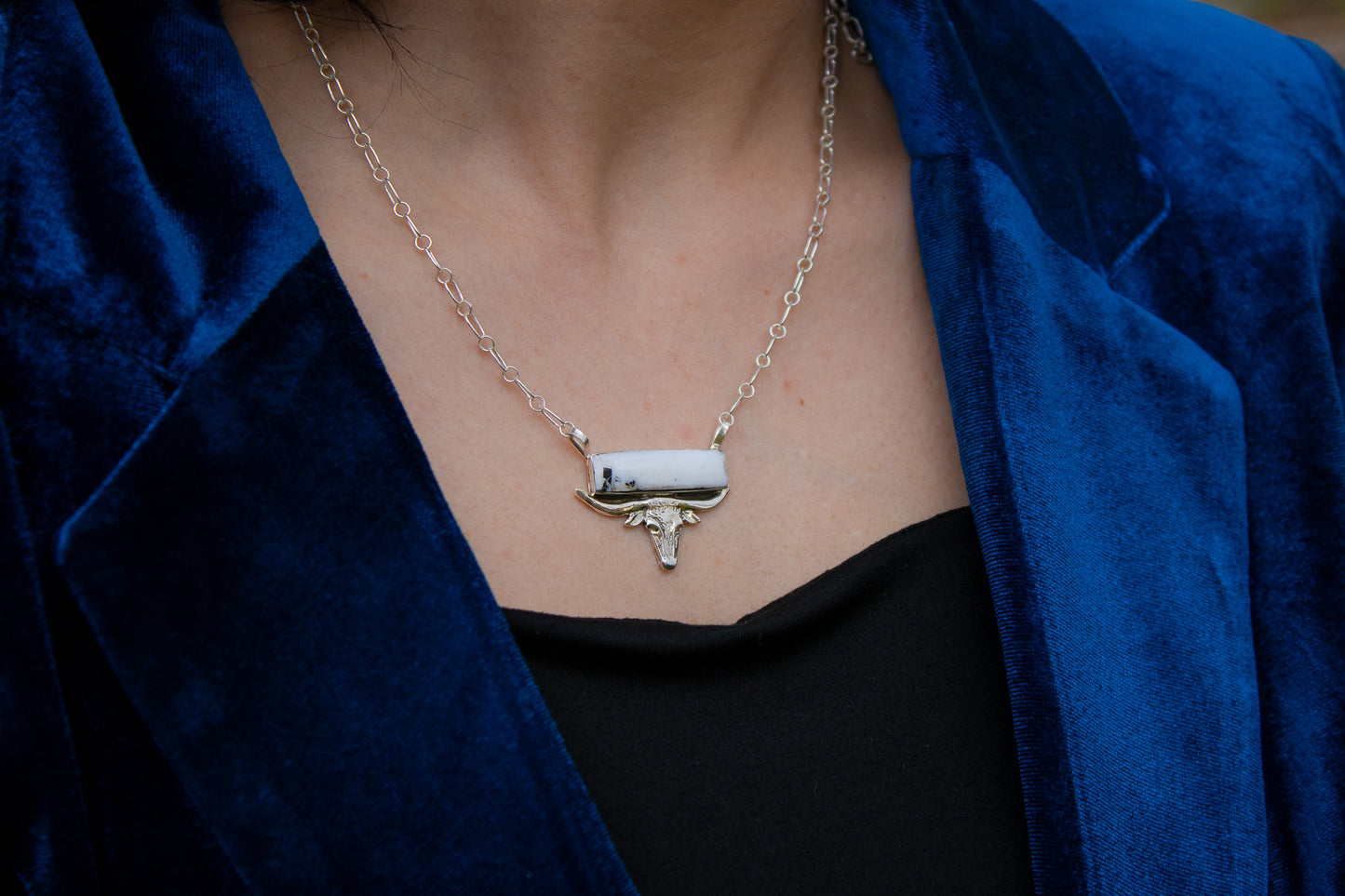 White Buffalo Longhorn Bar Necklace