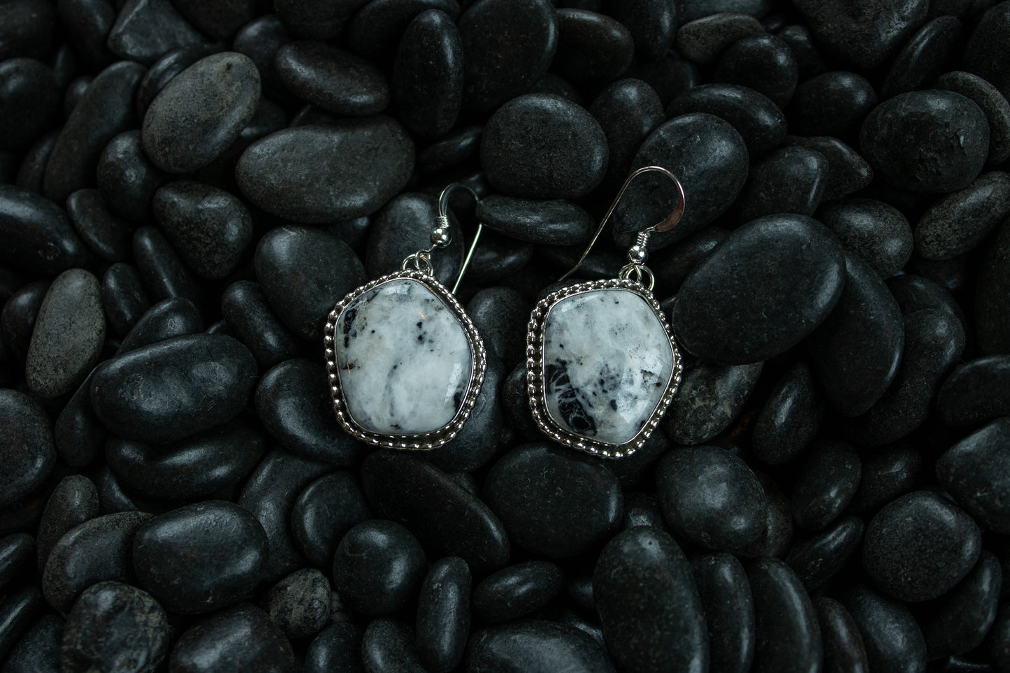 White Buffalo Turquoise Pentagon Earrings