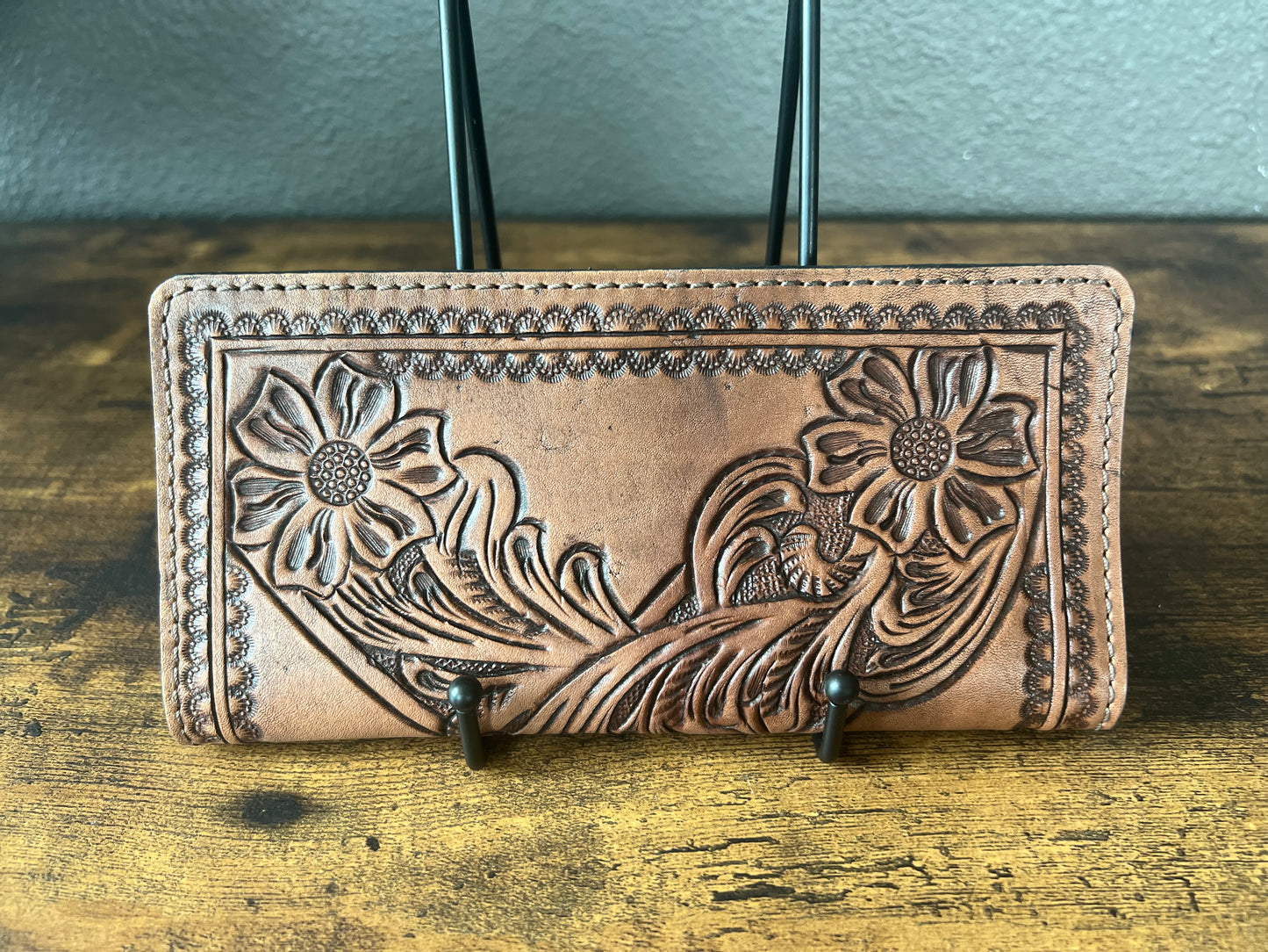 Dark Tan Tooled Leather Wallet