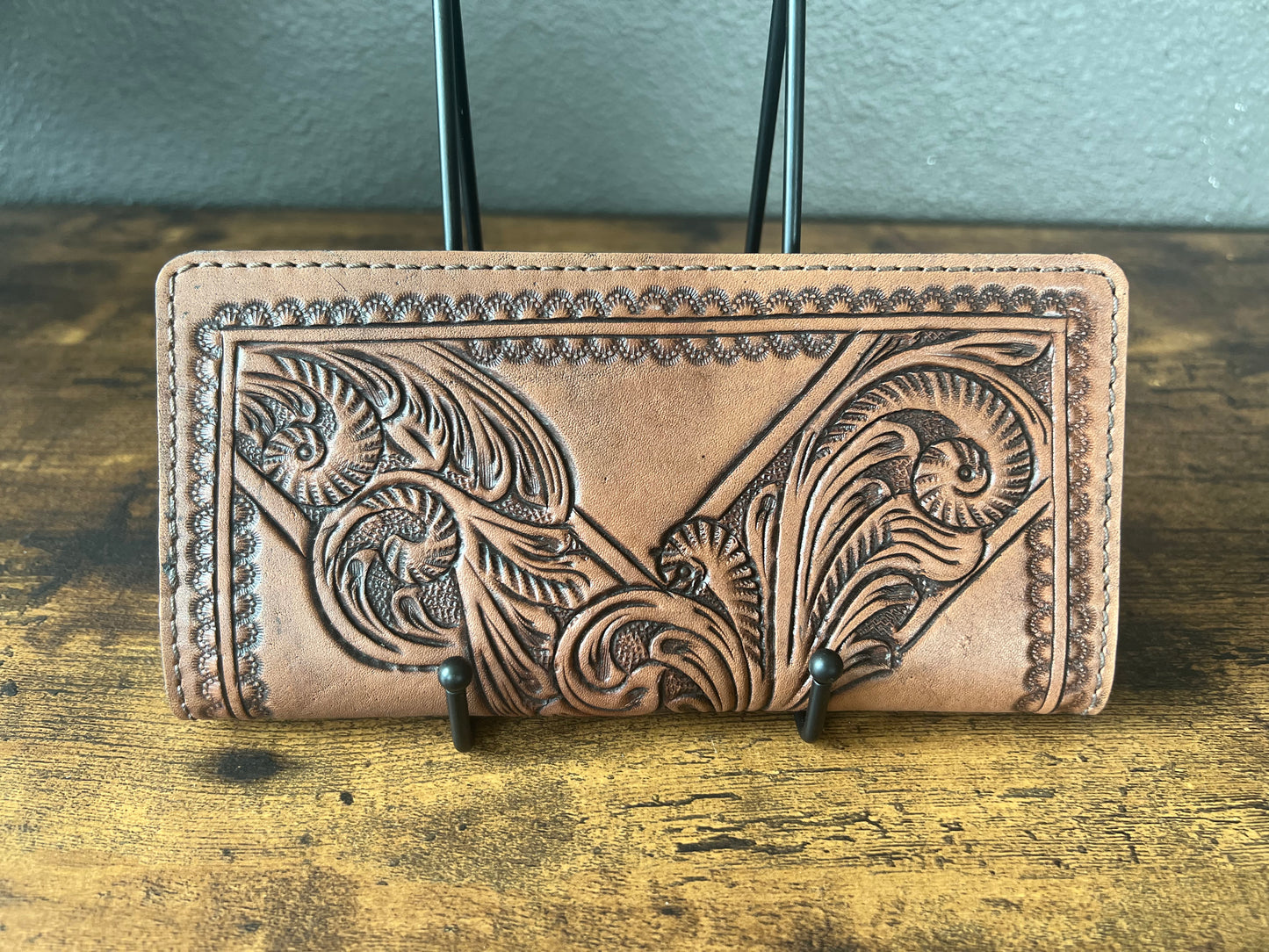 Dark Tan Tooled Leather Wallet