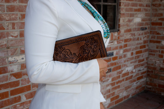 Dark Tan Tooled Leather Wallet