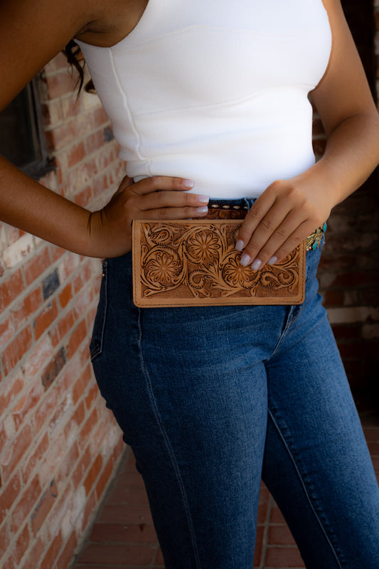 Tooled Tan Leather Wallet