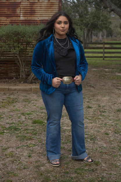 Teal Blue Velvet Blazer