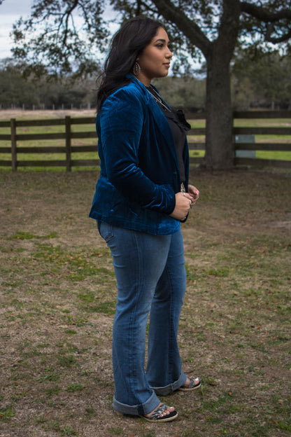 Teal Blue Velvet Blazer