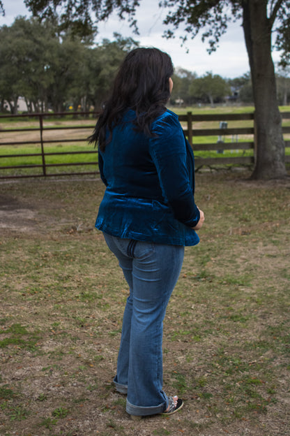 Teal Blue Velvet Blazer