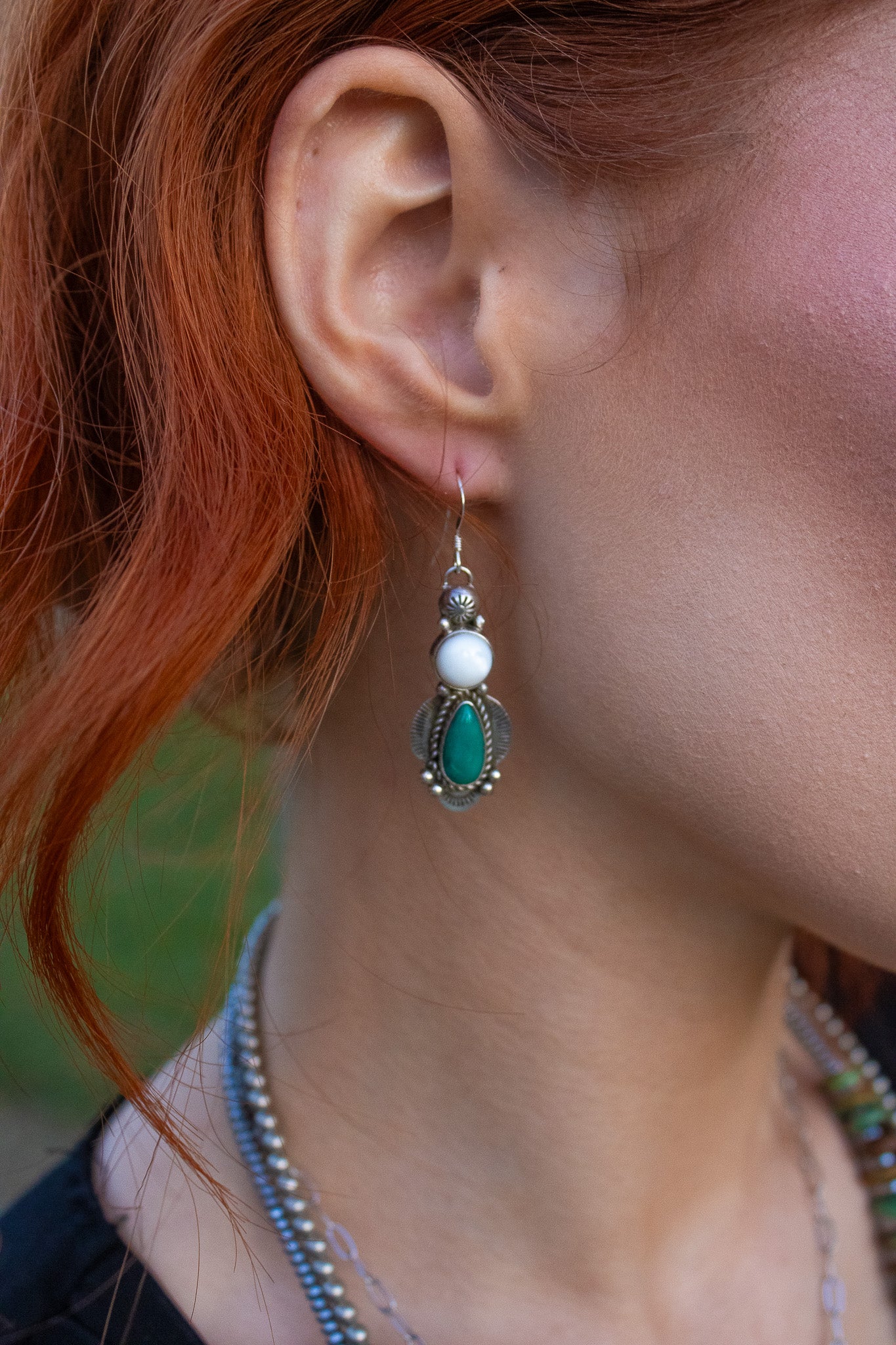 Tyrone Turquoise and Fresh Water Pearls Earrings