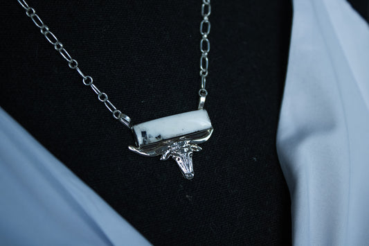 White Buffalo Longhorn Bar Necklace