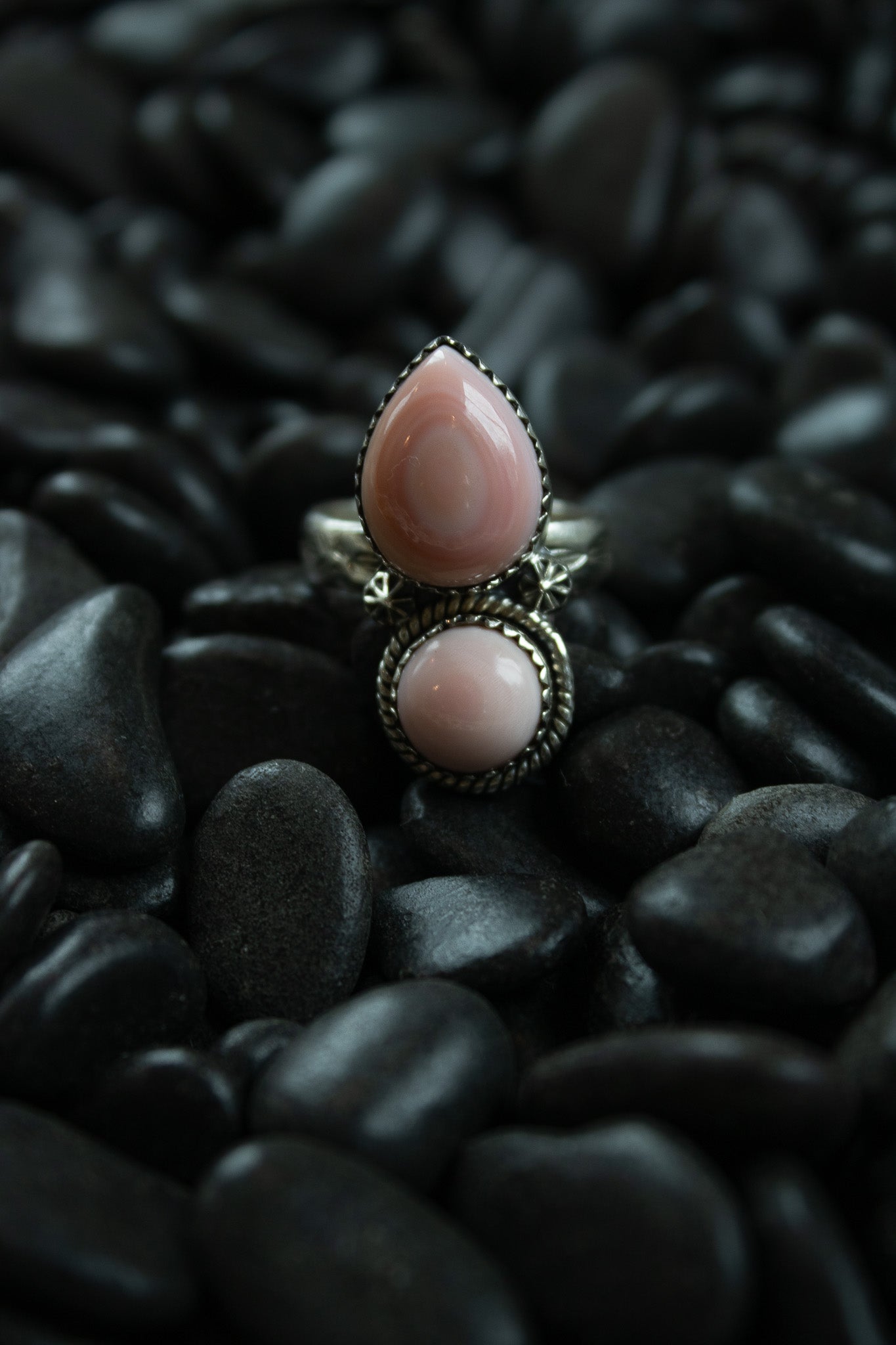 Pink Conch and Sterling Silver Adjustable Ring